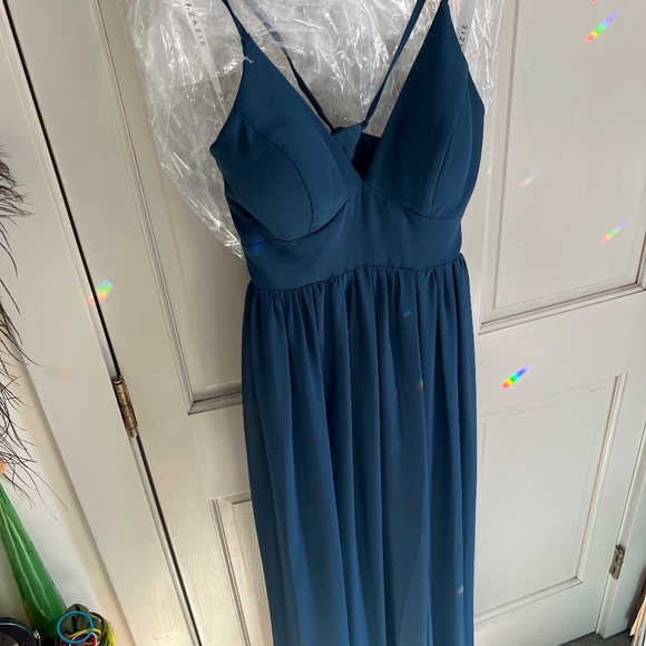 Slate Blue Chiffon Bridesmaid Dress - Picture 3 of 10